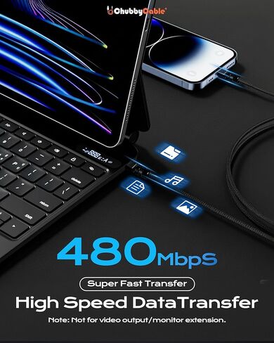 chubbycable Lite USB C to USB C Cable 240W Super Fast Charger Type C 10FT Cord Braided Nylon Charging Durable Data Transfer Cable for iPhone 17-15 Series/MacBook Pro/Air/iPad, Black in Saudi Arabia