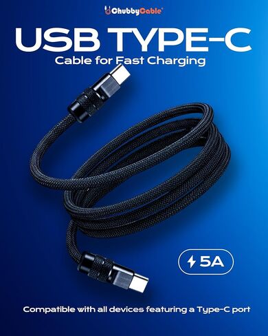 chubbycable Lite USB C to USB C Cable 240W Super Fast Charger Type C 10FT Cord Braided Nylon Charging Durable Data Transfer Cable for iPhone 17-15 Series/MacBook Pro/Air/iPad, Black in Saudi Arabia