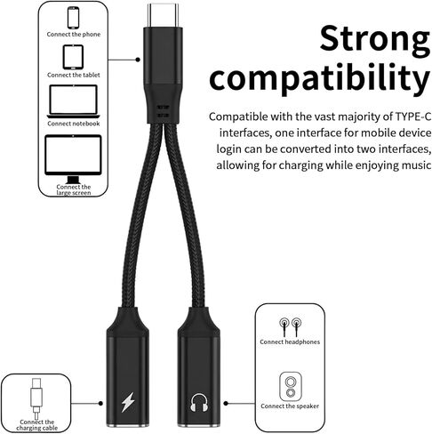 USB C Splitter Type C Y Splitter Cable,Multi-Function Fast Charging & Audio 2-in-1 Cable, Charging, Calls, Wired Controls, and Music Playback. Compatible with Most Type-C Ports. in Saudi Arabia