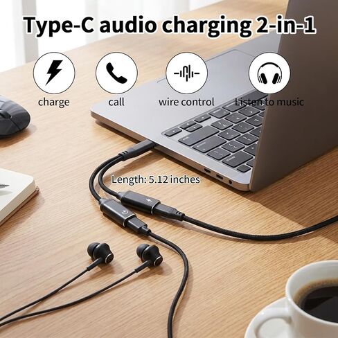 USB C Splitter Type C Y Splitter Cable,Multi-Function Fast Charging & Audio 2-in-1 Cable, Charging, Calls, Wired Controls, and Music Playback. Compatible with Most Type-C Ports. in Saudi Arabia