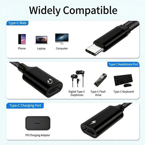USB C Splitter Type C Y Splitter Cable,Multi-Function Fast Charging & Audio 2-in-1 Cable, Charging, Calls, Wired Controls, and Music Playback. Compatible with Most Type-C Ports. in Saudi Arabia
