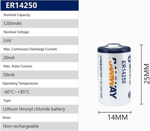 1/2AA LS 14250 ER14250 بطارية ليثيوم 3.6 فولت 1200 مللي أمبير متوافقة مع مراقبة حركة طوق الكلب/نظام أمان المنزل/نظام إنذار (4 عبوات) in Kuwait