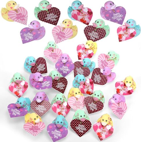 Jerify 24 Pcs 2 Inch Valentines Rubber Ducks Bulk with Gift Cards Mini Heart Rubber Duckies Bath Toys Valentine's Day Gift for Kids Classroom Favors Prizes Exchange (Macarons) in Kuwait