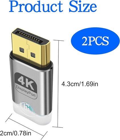XMSJSIY 4K DP Dummy Plug DisplayPort Display EDID Emulator Headless Ghost with LED Light Virtual Display Adapter Supports 3840x2160@60Hz for Remote PC Desktop - 2PCS in Saudi Arabia