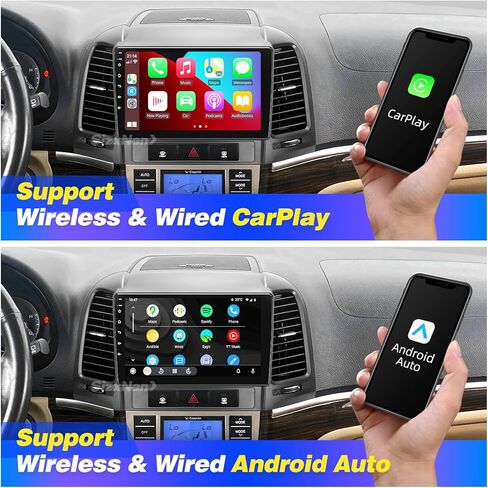 ترقية راديو Android لشاشة اللمس Santa Fe 2007-2012 المتوافقة مع Carplay اللاسلكي Android Auto، ستيريو السيارة بلوتوث والملاحة مشغل الوسائط المتعددة GPS WIFI FM AM وحدة رأس الكاميرا الاحتياطية in Saudi Arabia