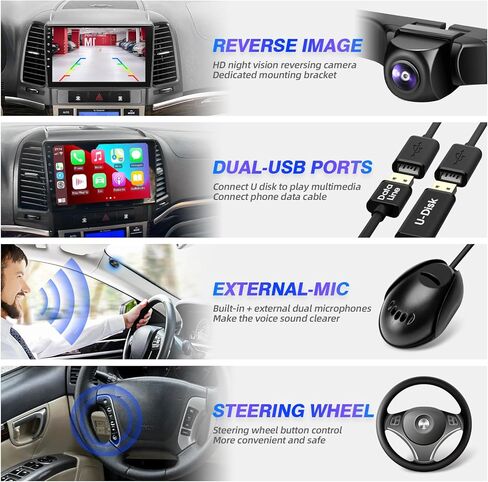 ترقية راديو Android لشاشة اللمس Santa Fe 2007-2012 المتوافقة مع Carplay اللاسلكي Android Auto، ستيريو السيارة بلوتوث والملاحة مشغل الوسائط المتعددة GPS WIFI FM AM وحدة رأس الكاميرا الاحتياطية in Saudi Arabia