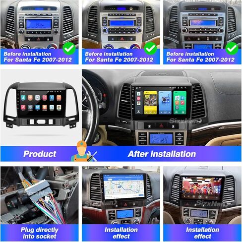ترقية راديو Android لشاشة اللمس Santa Fe 2007-2012 المتوافقة مع Carplay اللاسلكي Android Auto، ستيريو السيارة بلوتوث والملاحة مشغل الوسائط المتعددة GPS WIFI FM AM وحدة رأس الكاميرا الاحتياطية in Saudi Arabia