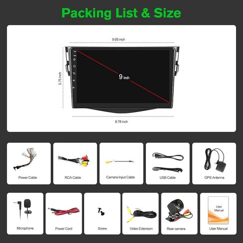 [4+64G] Android 13 Car Stereo with Wireless Apple Carplay & Android Auto for Toyota Rav4 2006-2012 9" Touchscreen Radio Upgrade with AHD Camera,GPS Navigation,SWC,WiFi,FM,Bluetooth in Kuwait