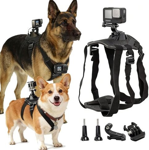 حامل لحزام الكلاب للكاميرا، سترة ناعمة قابلة للتعديل للكلاب مع قاعدتين للتصوير لـ Gopro 12 11 10 9 8 7 6 5 4 3، من أجل Osmo Action وInsta360، مناسبة للكلاب الصغيرة والمتوسطة والكبيرة in Saudi Arabia