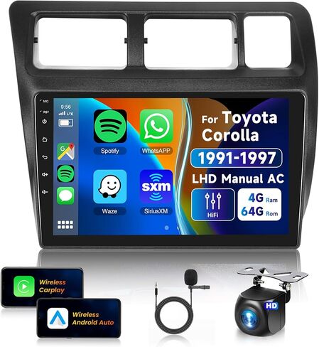 2+64 جيجا لسيارة Toyota Corolla 1991-1997 LHD دليل راديو السيارة AC مع Carplay اللاسلكي/Android Auto، Android Car Stereo 9 بوصة تعمل باللمس GPS 28UI WiFi Bluetooth FM/RDS Mirror Link SWC كاميرا احتياطية in Saudi Arabia