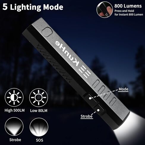 KunHe 800 لومن 1200 مللي أمبير EDC مصباح يدوي مسطح قابل لإعادة الشحن مصباح جيب صغير 5 أوضاع LED ضوء عمل مع قاعدة مغناطيسية هدايا عيد الميلاد للرجال in Kuwait