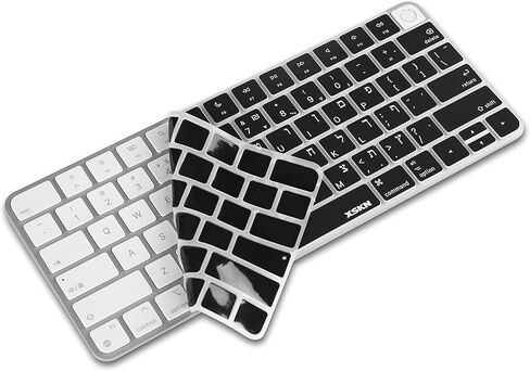 غطاء جلدي للوحة المفاتيح من السيليكون باللون الأسود باللغة العبرية XSKN متوافق مع Apple iMac 24 بوصة M1 2021 أحدث لوحة مفاتيح سحرية مع معرف اللمس A2449 مع مفتاح القفل A2450 بدون لوحة مفاتيح رقمية in Kuwait
