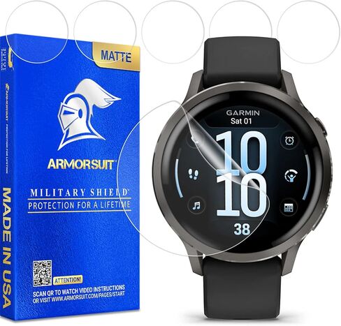 مجموعة من 6 قطع من ArmorSuit لجهاز Garmin Venu 4 (41 ملم) واقي شاشة مضاد للتوهج MilitaryShield Matte Film - صنع في الولايات المتحدة الأمريكية in Kuwait