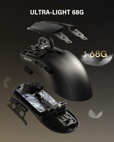 ماوس الألعاب اللاسلكي G59، مستشعر PAW3950، 30,000 نقطة في البوصة، معدل الاقتراع 8000 هرتز، أزرار قابلة للبرمجة، ماوس الرياضات الإلكترونية خفيف الوزن ثلاثي الوضع RGB 68 جرام للكمبيوتر الشخصي/الكمبيوتر المحمول/Mac in Kuwait