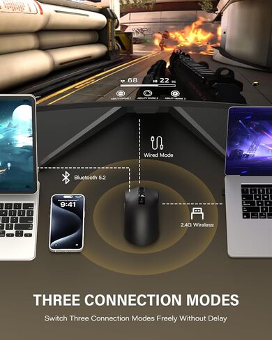 ماوس الألعاب اللاسلكي G59، مستشعر PAW3950، 30,000 نقطة في البوصة، معدل الاقتراع 8000 هرتز، أزرار قابلة للبرمجة، ماوس الرياضات الإلكترونية خفيف الوزن ثلاثي الوضع RGB 68 جرام للكمبيوتر الشخصي/الكمبيوتر المحمول/Mac in Kuwait