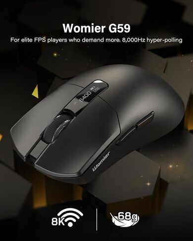 ماوس الألعاب اللاسلكي G59، مستشعر PAW3950، 30,000 نقطة في البوصة، معدل الاقتراع 8000 هرتز، أزرار قابلة للبرمجة، ماوس الرياضات الإلكترونية خفيف الوزن ثلاثي الوضع RGB 68 جرام للكمبيوتر الشخصي/الكمبيوتر المحمول/Mac in Kuwait