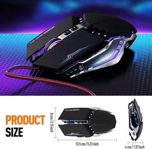 ماوس ألعاب سلكي من Guiheng، ماوس USB بصري للكمبيوتر المحمول/سطح المكتب، 800 إلى 3200 وإضاءة RGB، مريح مع 7 أزرار قابلة للبرمجة للكمبيوتر الذي يعمل بنظام التشغيل Windows 7/8/10/XP Vista Linux Chromebook PC in Kuwait