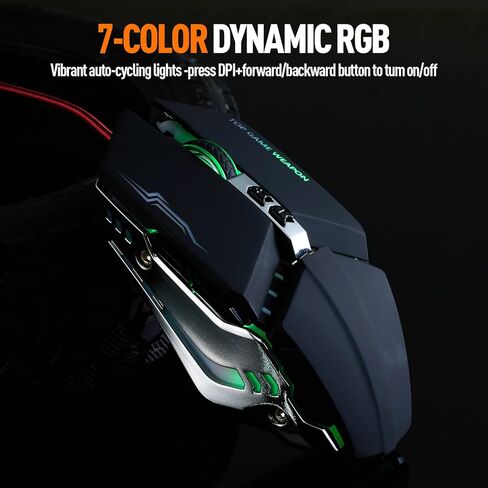 ماوس ألعاب سلكي من Guiheng، ماوس USB بصري للكمبيوتر المحمول/سطح المكتب، 800 إلى 3200 وإضاءة RGB، مريح مع 7 أزرار قابلة للبرمجة للكمبيوتر الذي يعمل بنظام التشغيل Windows 7/8/10/XP Vista Linux Chromebook PC in Kuwait