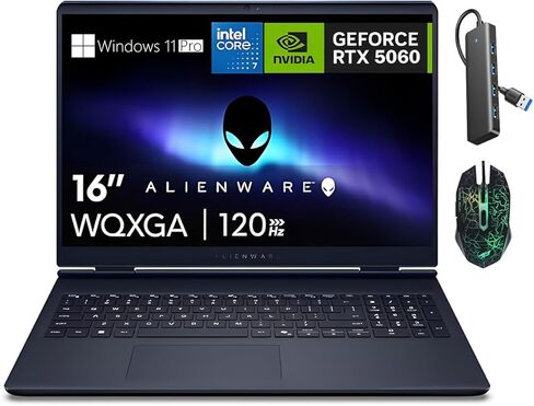 الكمبيوتر المحمول Alienware 16 Aurora للألعاب، شاشة AC16250 مقاس 16 بوصة WQXGA • 120 هرتز • Intel 10-Core 7 240H • ذاكرة الوصول العشوائي DDR5 سعة 32 جيجابايت • SSD 1 تيرابايت • NVIDIA GeForce RTX 5060 8 جيجابايت • لوحة مفاتيح بإضاءة خلفية • Wi-Fi 7 • Win  in Kuwait