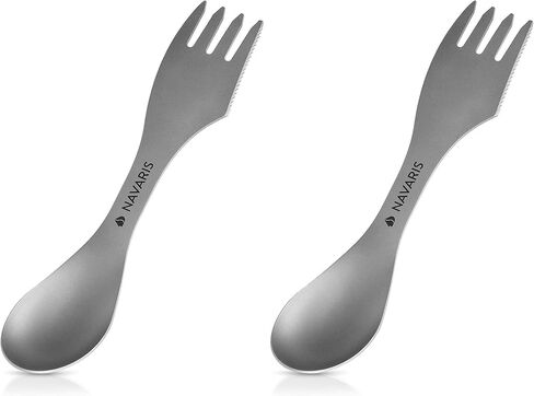 Navaris Titanium Spork Camping Utensil - 3-in-1 Fork, Spoon, Knife Cutlery Combo - Lightweight Metal Silverware for Backpacking, Hiking, Outdoors in Saudi Arabia