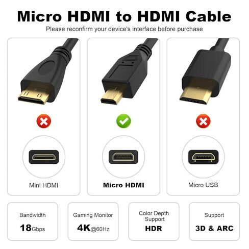 سلك كابل Micro HDMI إلى HDMI متوافق مع Sony A7 III/A7R III/A7R IV/A7R II/A7S II، A6700، A6500، A6400، A6300، RX100، لكاميرا Canon EOS R7/R8/R10، R6 Mark II (5FT) in Kuwait