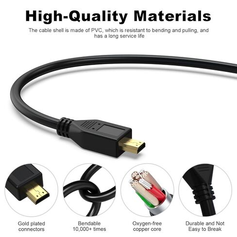 سلك كابل Micro HDMI إلى HDMI متوافق مع Sony A7 III/A7R III/A7R IV/A7R II/A7S II، A6700، A6500، A6400، A6300، RX100، لكاميرا Canon EOS R7/R8/R10، R6 Mark II (5FT) in Kuwait
