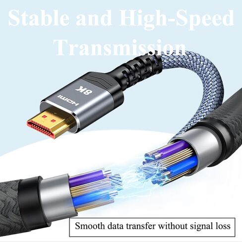 High Speed HDMI Cable 10ft, Braided Nylon Fiber, Ultra HD 8K@60Hz, Compatible with Laptop, Monitor, TV, PC, Gaming Console in Saudi Arabia