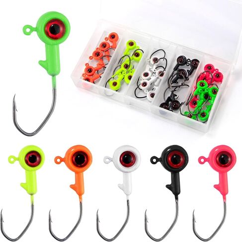 Dr.Fish 30 Pack Crappie Jig Kit 6 Colors Freshwater Fishing Jig Head Crappie Bass Trout Panfish Bluegill Hook Lure Sickle Hook 1/8oz 1/16oz 1/32oz in Saudi Arabia