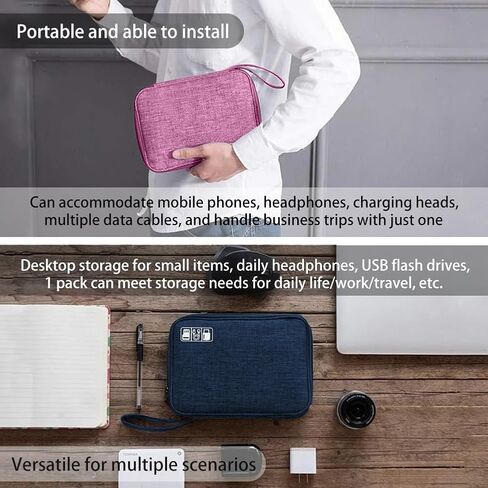 Electronic Cable Organizer Bag - Waterproof Travel Cord & Charger Case, Portable Shockproof Storage Pouch for Phone,Cables, Hard Drive(Black/L) in Saudi Arabia