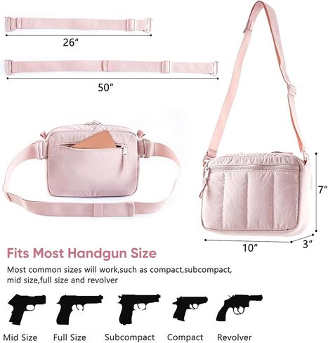 Soft Pistol Case for Women, Waist & Crossbody Concealed Carry Purse Gun Bag with Detachable Holster, Quilted Padded Handgun Pouch, Small Range Bag with Lockable Zipper for Handguns in Saudi Arabia