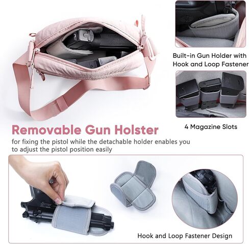 Soft Pistol Case for Women, Waist & Crossbody Concealed Carry Purse Gun Bag with Detachable Holster, Quilted Padded Handgun Pouch, Small Range Bag with Lockable Zipper for Handguns in Saudi Arabia