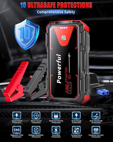 Jump Starter 3000A Car Jumper Starter Battery Pack المحمولة 12V Jump Box شاحن بطارية معزز لما يصل إلى 10L الغاز أو 8L محركات الديزل مع بنك الطاقة كابل القفز نوع C USB LED ضوء in Saudi Arabia