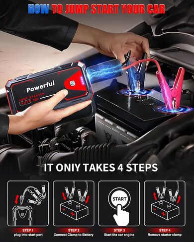 Jump Starter 3000A Car Jumper Starter Battery Pack المحمولة 12V Jump Box شاحن بطارية معزز لما يصل إلى 10L الغاز أو 8L محركات الديزل مع بنك الطاقة كابل القفز نوع C USB LED ضوء in Saudi Arabia