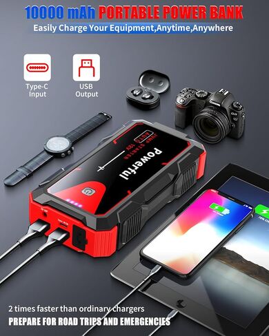 Jump Starter 3000A Car Jumper Starter Battery Pack المحمولة 12V Jump Box شاحن بطارية معزز لما يصل إلى 10L الغاز أو 8L محركات الديزل مع بنك الطاقة كابل القفز نوع C USB LED ضوء in Saudi Arabia