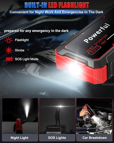 Jump Starter 3000A Car Jumper Starter Battery Pack المحمولة 12V Jump Box شاحن بطارية معزز لما يصل إلى 10L الغاز أو 8L محركات الديزل مع بنك الطاقة كابل القفز نوع C USB LED ضوء in Saudi Arabia