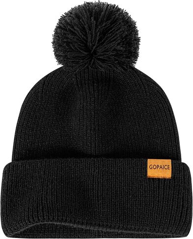 Womens Winter Knitted Beanie Hat, Knitted Soft Ski Cuff Cap with Pom Pom Warm Fleece Lined Hat in Saudi Arabia