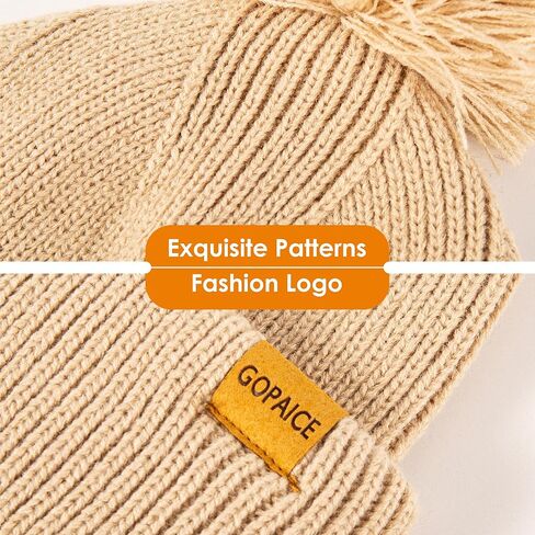 Womens Winter Knitted Beanie Hat, Knitted Soft Ski Cuff Cap with Pom Pom Warm Fleece Lined Hat in Saudi Arabia