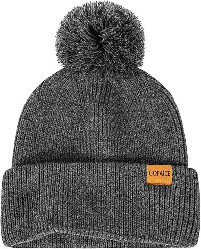 Womens Winter Knitted Beanie Hat, Knitted Soft Ski Cuff Cap with Pom Pom Warm Fleece Lined Hat in Saudi Arabia