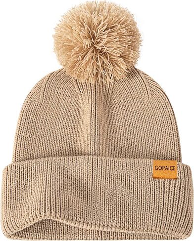 Womens Winter Knitted Beanie Hat, Knitted Soft Ski Cuff Cap with Pom Pom Warm Fleece Lined Hat in Saudi Arabia