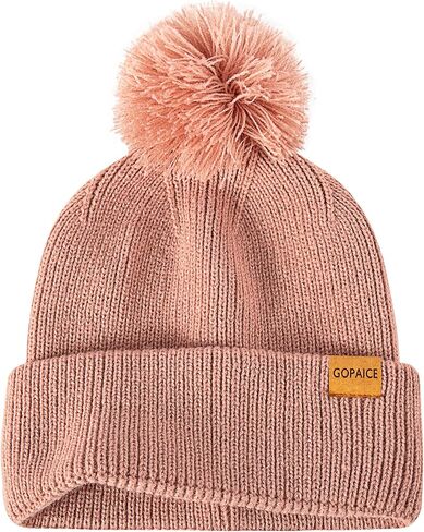 Womens Winter Knitted Beanie Hat, Knitted Soft Ski Cuff Cap with Pom Pom Warm Fleece Lined Hat in Saudi Arabia