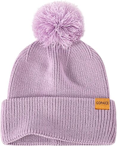 Womens Winter Knitted Beanie Hat, Knitted Soft Ski Cuff Cap with Pom Pom Warm Fleece Lined Hat in Saudi Arabia