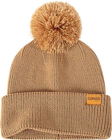 Womens Winter Knitted Beanie Hat, Knitted Soft Ski Cuff Cap with Pom Pom Warm Fleece Lined Hat in Saudi Arabia