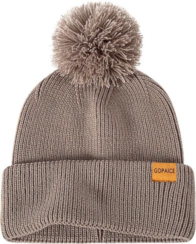 Womens Winter Knitted Beanie Hat, Knitted Soft Ski Cuff Cap with Pom Pom Warm Fleece Lined Hat in Saudi Arabia