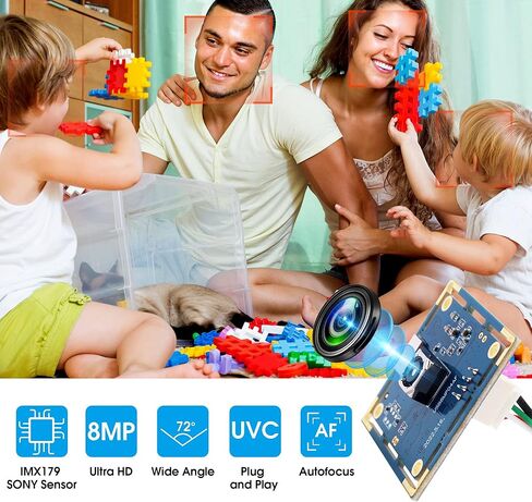 Autofocus USB Camera 8MP 4K Camera Module with 72° Distortion Free Lens,Plug and Play UVC USB2.0 for PC Computer,Compatible with Windows Linux,Ideal for Industrial Security Video Surveillance in Saudi Arabia