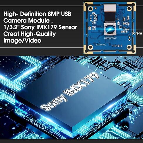 Autofocus USB Camera 8MP 4K Camera Module with 72° Distortion Free Lens,Plug and Play UVC USB2.0 for PC Computer,Compatible with Windows Linux,Ideal for Industrial Security Video Surveillance in Saudi Arabia