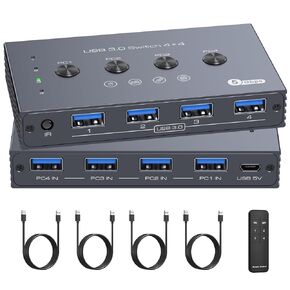 محول USB 3.0 4 أجهزة كمبيوتر مشاركة 4 أجهزة USB 4 منافذ USB محول للوحة المفاتيح والماوس والطابعة مع جهاز التحكم عن بعد والكابلات in Kuwait