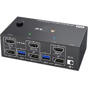 4K @ 144 هرتز KVM Switch 2 شاشات 2 أجهزة كمبيوتر 8K @ 60 هرتز، HDMI + شاشة عرض مزدوجة مع 4 منافذ USB 3.0 لطابعة لوحة المفاتيح والماوس (محول طاقة AU) in Kuwait