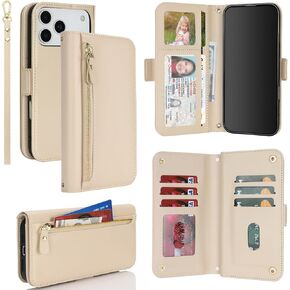 Jaorty متوافق مع جراب هاتف iPhone 17 Wallet غطاء قلاب لهاتف Apple 17 من جلد البولي يوريثان باللون الأحمر الداكن، للنساء والرجال، مسند، حزام معصم، سحاب، حامل بطاقات، فتحات ائتمان، 6.3 بوصة in Kuwait