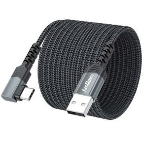 كابل USB C بطول 15 قدم زاوية يمنى، شحن سريع 3 أمبير طويل USB من النوع C 2.0 لنقل البيانات سلك 90 درجة مضفر للتبديل، سطح البخار، MacBook Pro/Air، الكمبيوتر اللوحي، iPhone 17/16/15، هاتف Andriod، كاميرا الأمان in Kuwait