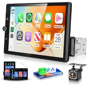 MAHVEC 10.4'' Single Din Car Stereo with Wireless CarPlay Android Auto, HD Rotation Touchscreen Radio with Bluetooth, USB, Mirror Link, SWC, Car Play, FM/RDS Radio, Backup Camera in Kuwait